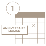 pictogramme de calendrier illustrant le concept de planification d'envois de bouquets proposé par l'Homme Parfait, ici avec un anniversaire comme exemple d'événement
